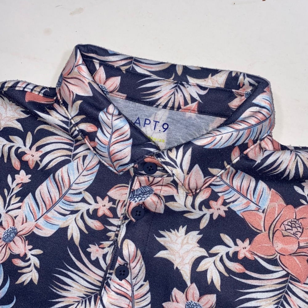 APT 9‎ Men's Size S Navy Tropical Floral Short Sleeve Button Up Shirt